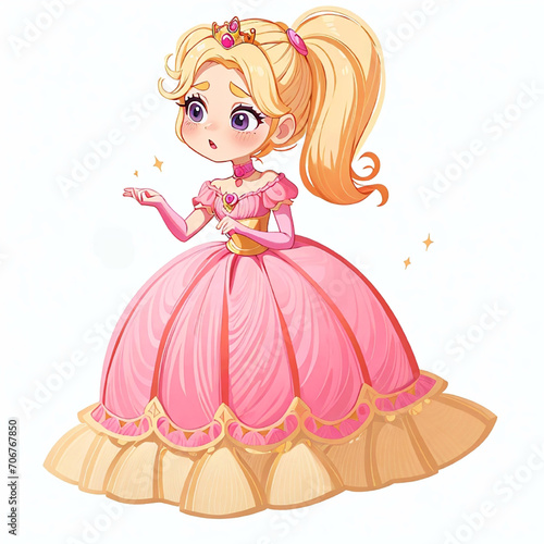 Princess with beautiful eyes and a pink dress Vector illustration