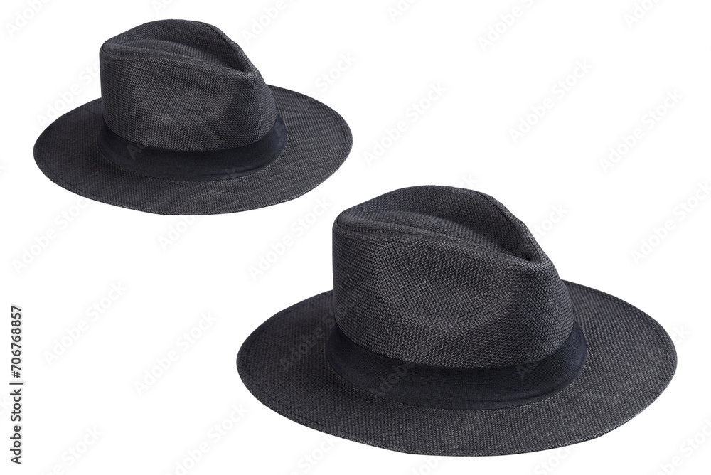 Fashion straw fedora hat isolated on a white background beach hat four views summer fashion free style Fashion straw fedora hat isolated on a white background beach hat four views summer fashion free style
