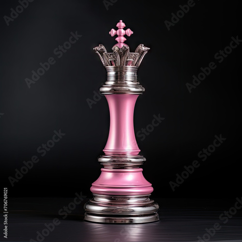 Concept chess queen piece made of pink metal, futuristic chess pieces photo