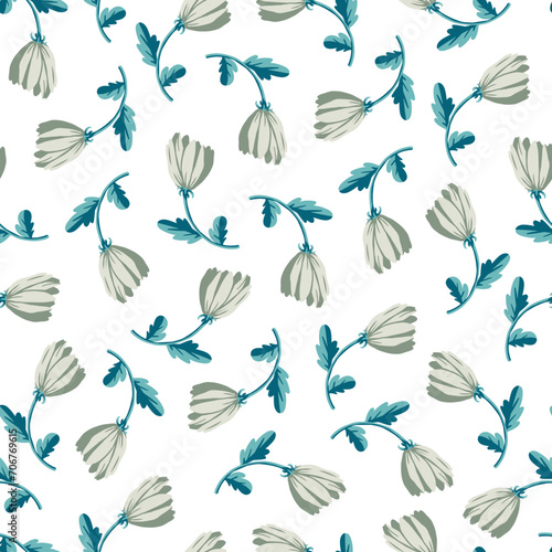 Enigmatic White Floral Whisper Bud Vector Pattern