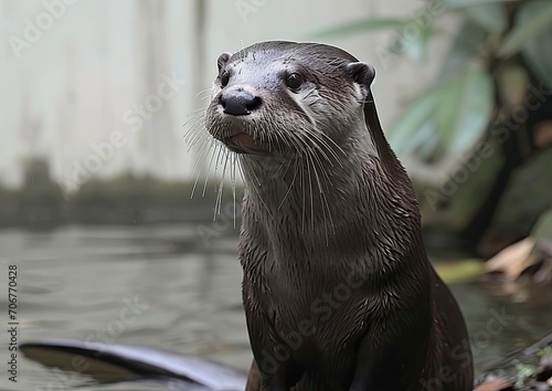 Otter Portrait with Pensive Gaze in Water