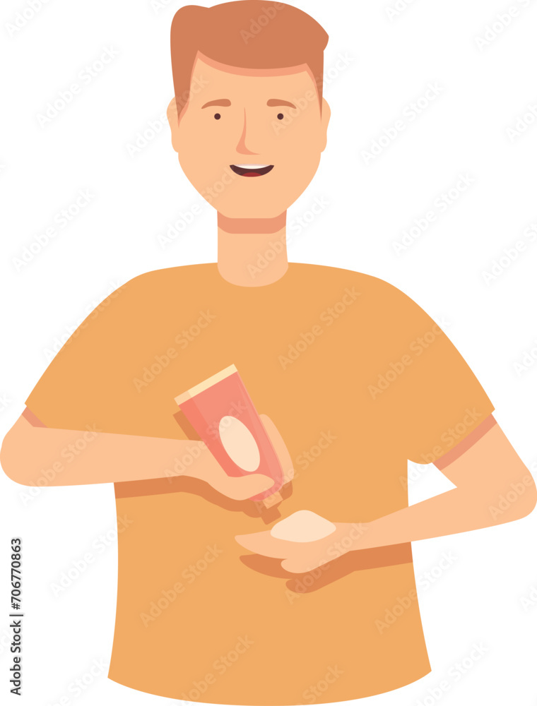 Man take cream tube icon cartoon vector. Person beauty. Acne facial pimple Man take cream tube icon cartoon vector. Person beauty. Acne facial pimple