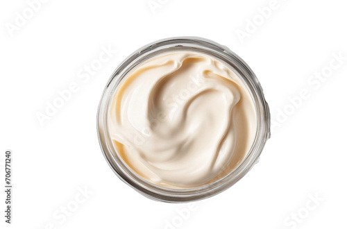 Jar of face cream isolated on white background top view