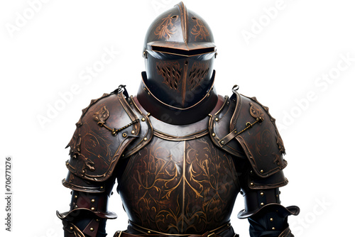 A medieval suit of armor isolated on white background