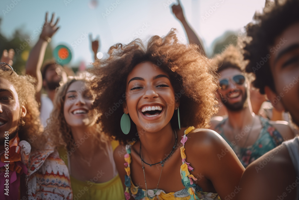 Afro american girl enjoying a music festival with friends Afro american girl enjoying a music festival with friends