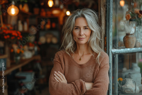 Wallpaper Mural Smiling portrait of a happy Caucasian woman owner of a souvenir shop craft shop Torontodigital.ca