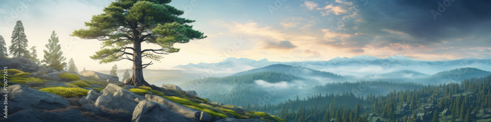 Fototapeta premium oak tree alone on mountain rock