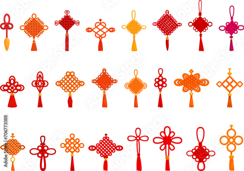 Chinese knots icons set cartoon vector. Traditional lucky. Decoration gold photo