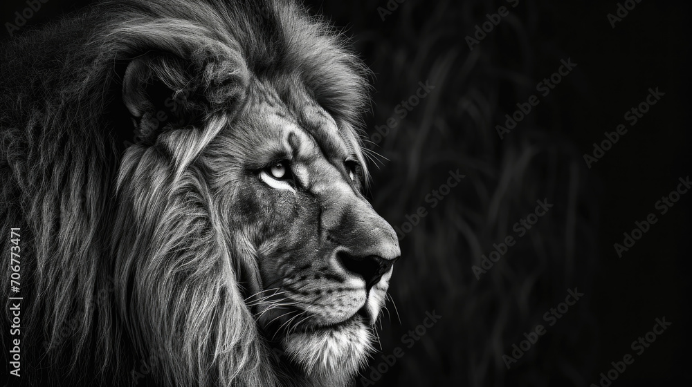 A stunning black and white portrait capturing the essence of a Lion.