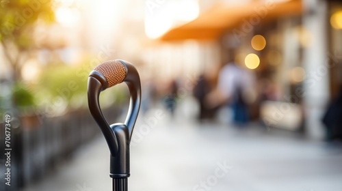 Closeup of durable and lightweight walking cane with ergonomic grip