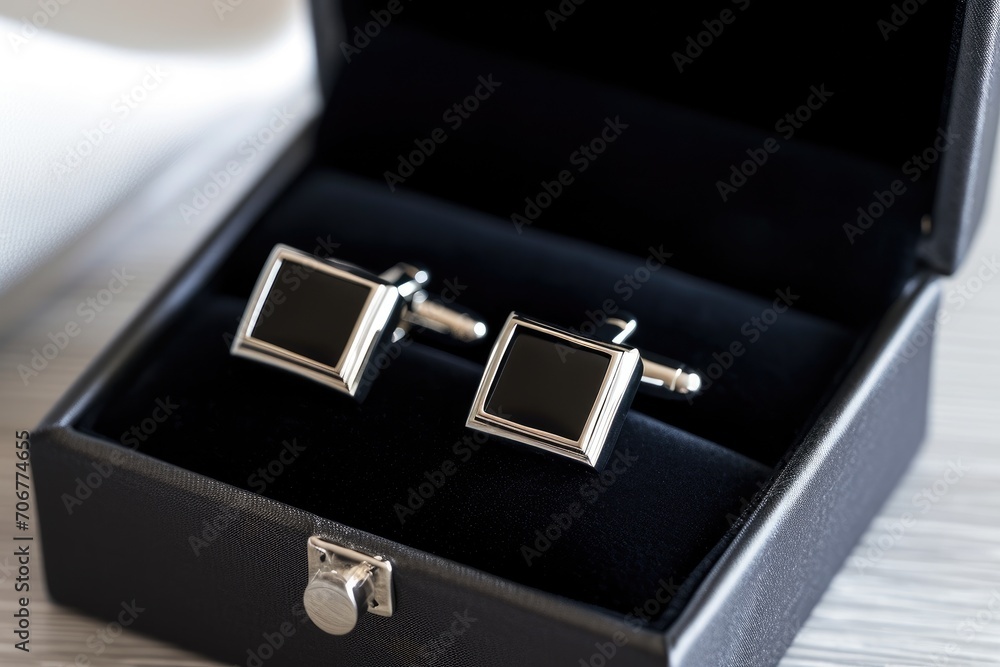 Dark onyx cufflinks in a black velvet box Dark onyx cufflinks in a black velvet box
