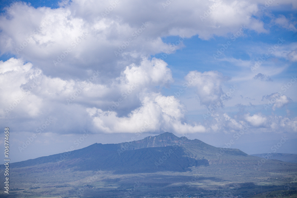 Mount Longonot is a stratovolcano located southeast of Lake Naivasha in the Great Rift Valley of Kenya, Africa. It is thought to have last erupted in the 1860s. Its name is derived from the Maasai wor Mount Longonot is a stratovolcano located southeast of Lake Naivasha in the Great Rift Valley of Kenya, Africa. It is thought to have last erupted in the 1860s. Its name is derived from the Maasai wor