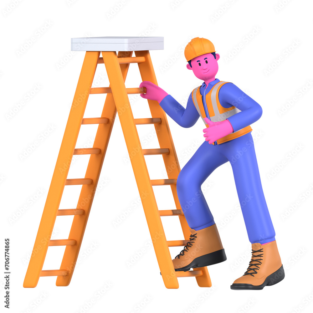 Male Ladder Worker Construction Industry Male Ladder Worker Construction Industry