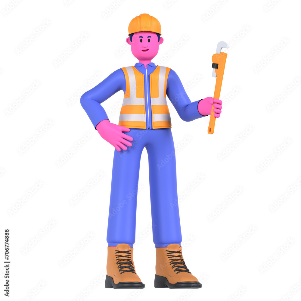 Male Pipe Wrench Worker Construction Industry
