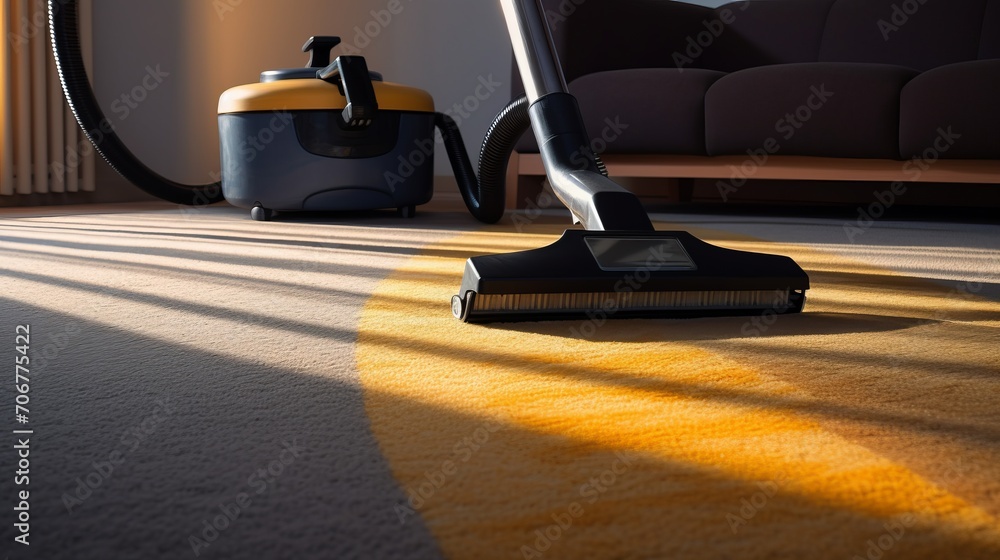 Cleaning The Carpet With Vacuum Cleaner In Living Room Cleaning The Carpet With Vacuum Cleaner In Living Room