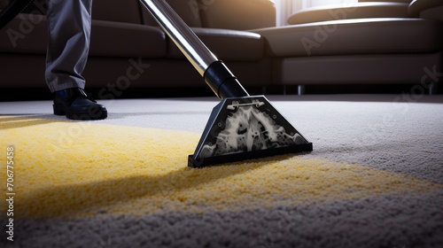 Cleaning The Carpet With Vacuum Cleaner In Living Room photo