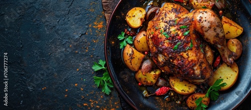 Roasted chicken leg with po...
