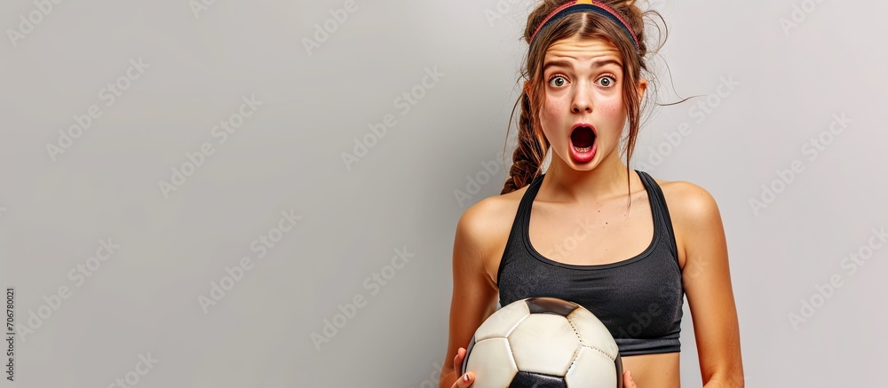 Shocked embarrassed beautiful caucasian teen girl wearing sportswear ...