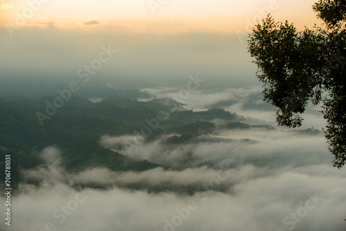 Morning mist on the high mountains.