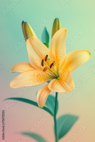 Yellow lily flower soft elegant vertical background, card template