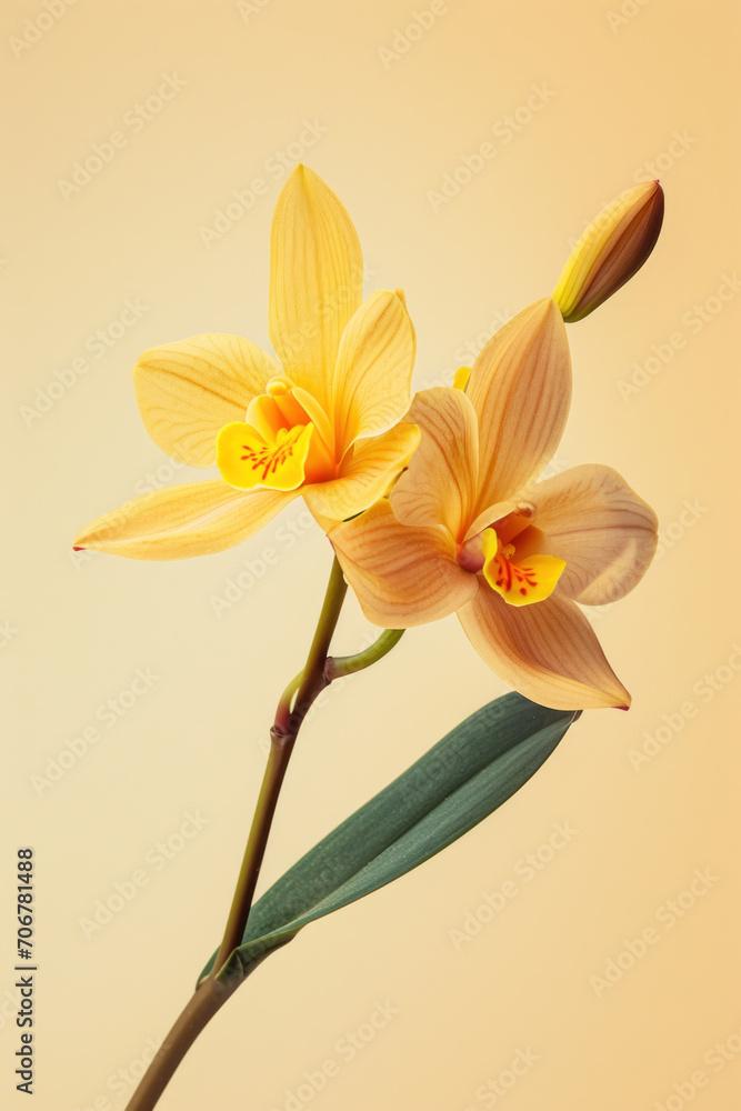 Naklejka premium Yellow Orchid flower soft elegant vertical background, card template