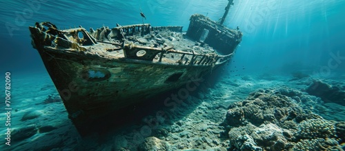 SUDAN Red Sea U W photo wreck the stern of the sunken ship. with copy space image. Place for adding text or design