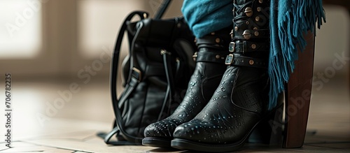 Pair of female black boots ...
