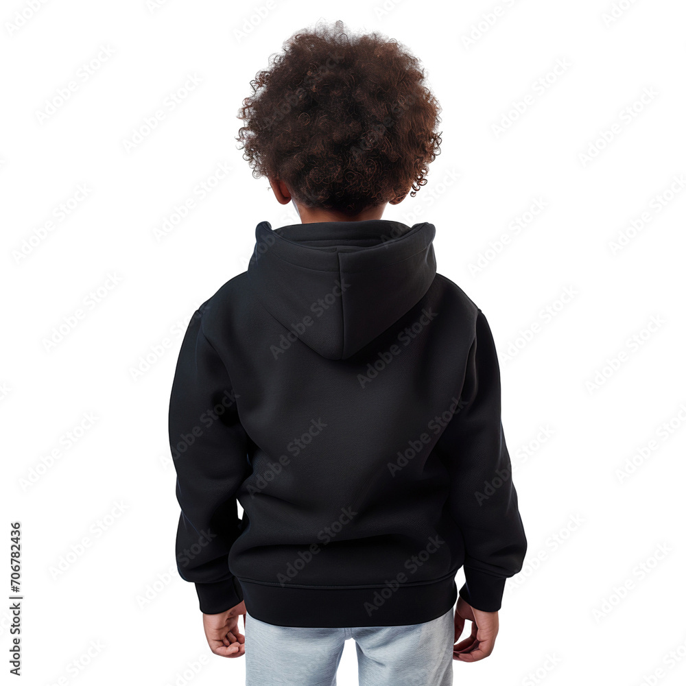Obraz premium Back of a kid wearing black hoodie isolated on transparent background