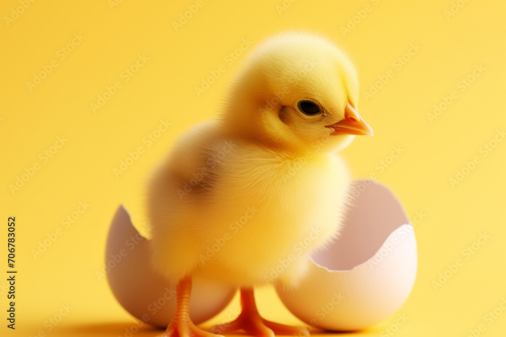 Cute Easter chicken. Background with selective focus and copy space Cute Easter chicken. Background with selective focus and copy space