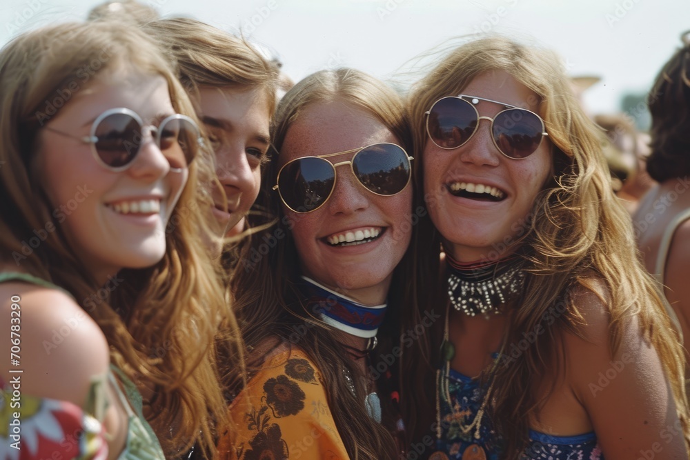 Free Spirits Unleashed: A 1960s Group Portrait, Capturing the Happy Gathering at Woodstock - Young People Embracing Music, Counterculture, and the Joyful Liberation of the Free-Spirited Vibe.
Free Spirits Unleashed: A 1960s Group Portrait, Capturing the Happy Gathering at Woodstock - Young People Embracing Music, Counterculture, and the Joyful Liberation of the Free-Spirited Vibe.
