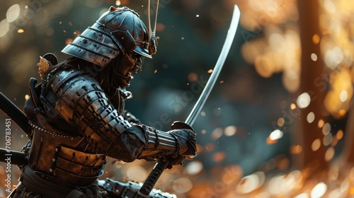 Epic Battle of the Samurai: Witness the Valor of a Warrior in Japan, Engaged in Fierce Combat with Sword and Armor, Upholding the Time-Honored Code of Bushido.

 photo