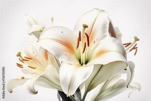 Exquisite flower art with botanical lily on white background. Generative AI
