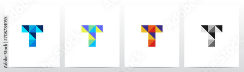 Square Triangle Geometric Colorful Mosaic Letter Logo Design T