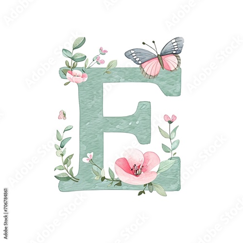 Wallpaper Mural Watercolor cottagecore alphabet letter E Torontodigital.ca