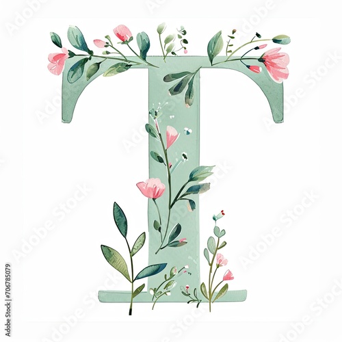 Wallpaper Mural Watercolor cottagecore alphabet letter T Torontodigital.ca