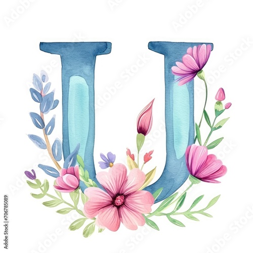 Wallpaper Mural Watercolor cottagecore alphabet letter U Torontodigital.ca