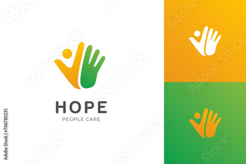 People hand care logo icon design with hope hands graphic symbol for life care, Charity logo, safe kids vector logo template