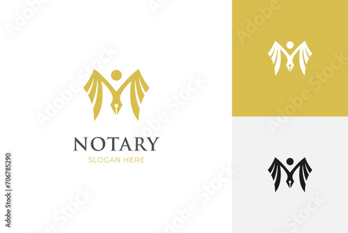 people pen notary logo icon design with wings graphic symbol for writer, author logo template photo