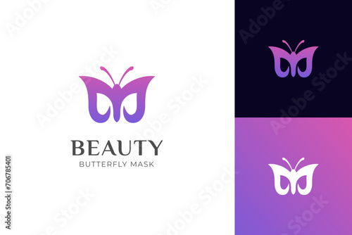 Butterfly wings logo icon design with mask graphic concept for beauty nature symbol, facial beauty mask, skincare identity logo template