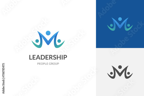 abstract letter m people logo icon design. happy family symbol. community group signs. vector logo template