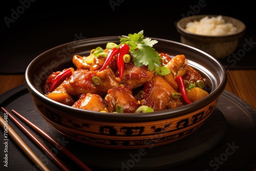 Chinese Kung Pao chicken dish in a traditional bowl. © InfiniteStudio