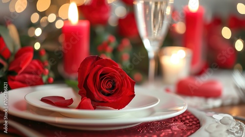 festive table serving at home on valentine's day 
