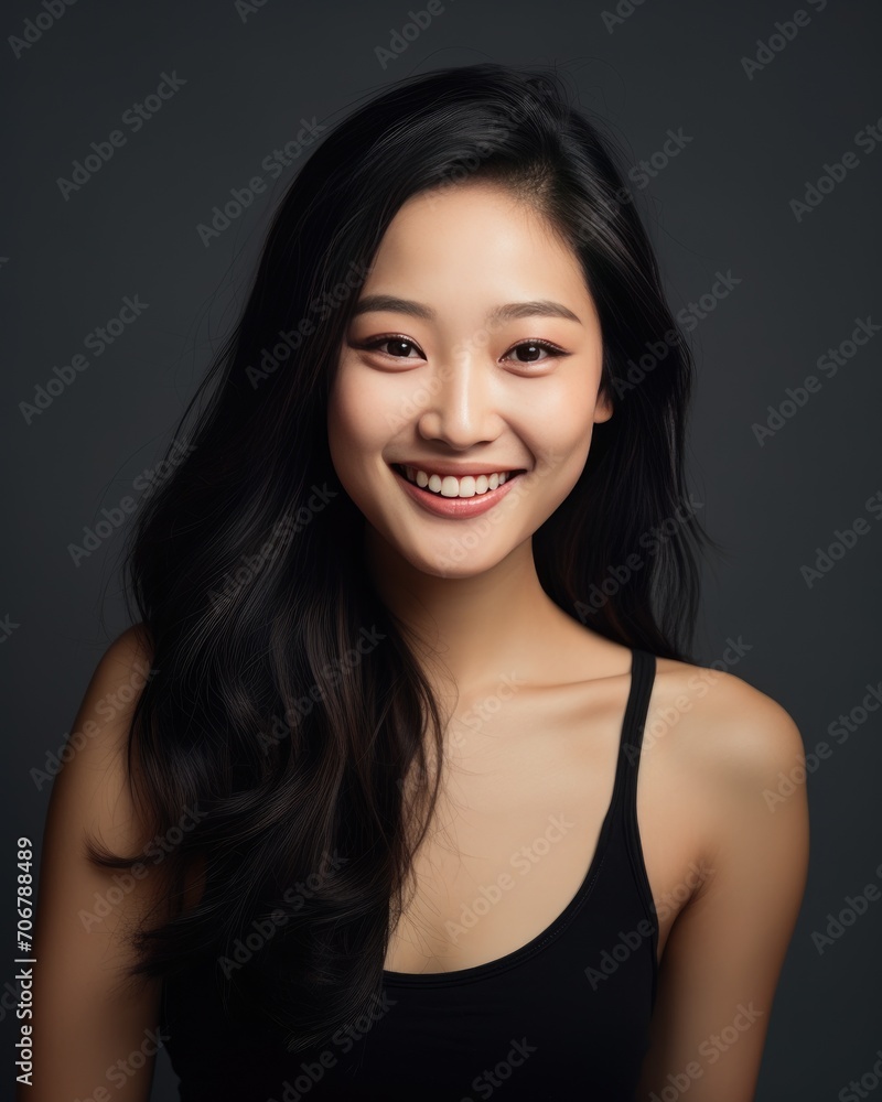 Asian woman with long flowing hair Asian woman with long flowing hair