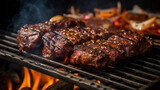 delicious Koran food. char-grilled marinated BBQ Korean short ribs on a barbecue grill.