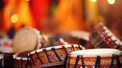 Closeup of traditional musical instruments used in a cultural dance routine