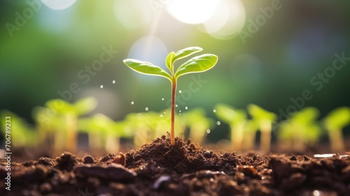 A plant sprouting from a seedling with the word growth written on it, representing the growth and progress that comes from consistent effort and strategizing. photo