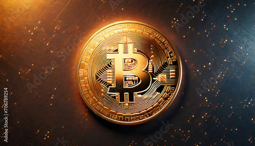 Bitcoin. Cryptocurrency. Golden coin of bitcoin on a dark background. Digital currency. © Mariusz Blach