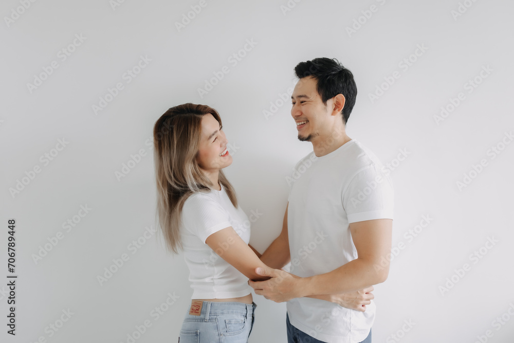 Advertisement of happy face lover asian couple isolated on white. Advertisement of happy face lover asian couple isolated on white.