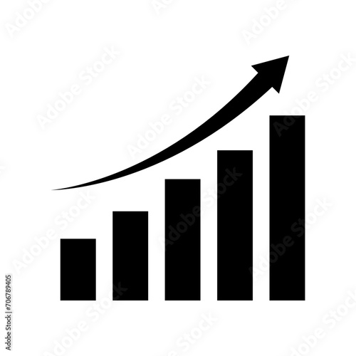 Single black arrow growing pointing up on chart graph bars icon. Vector illustration. EPS 10.