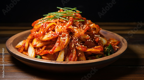 kimchi. korean food on wooden plate and table